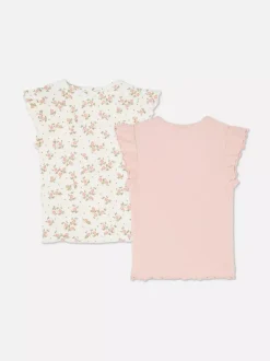 Dzieci Primark Topy I T-Shirty<Prążkowane T-shirty z falbanką, 2 szt.