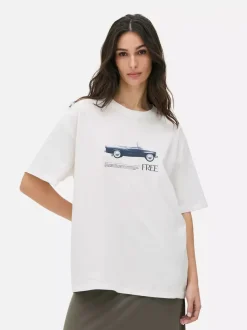 Primark Topy I T-Shirty<T-shirt oversize w stylu boyfriend z motywem auta