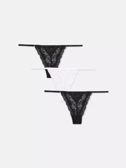 Damskie Primark Majtki Damskie<Koronkowe stringi z muszelkowym wykończeniem, 3 pary