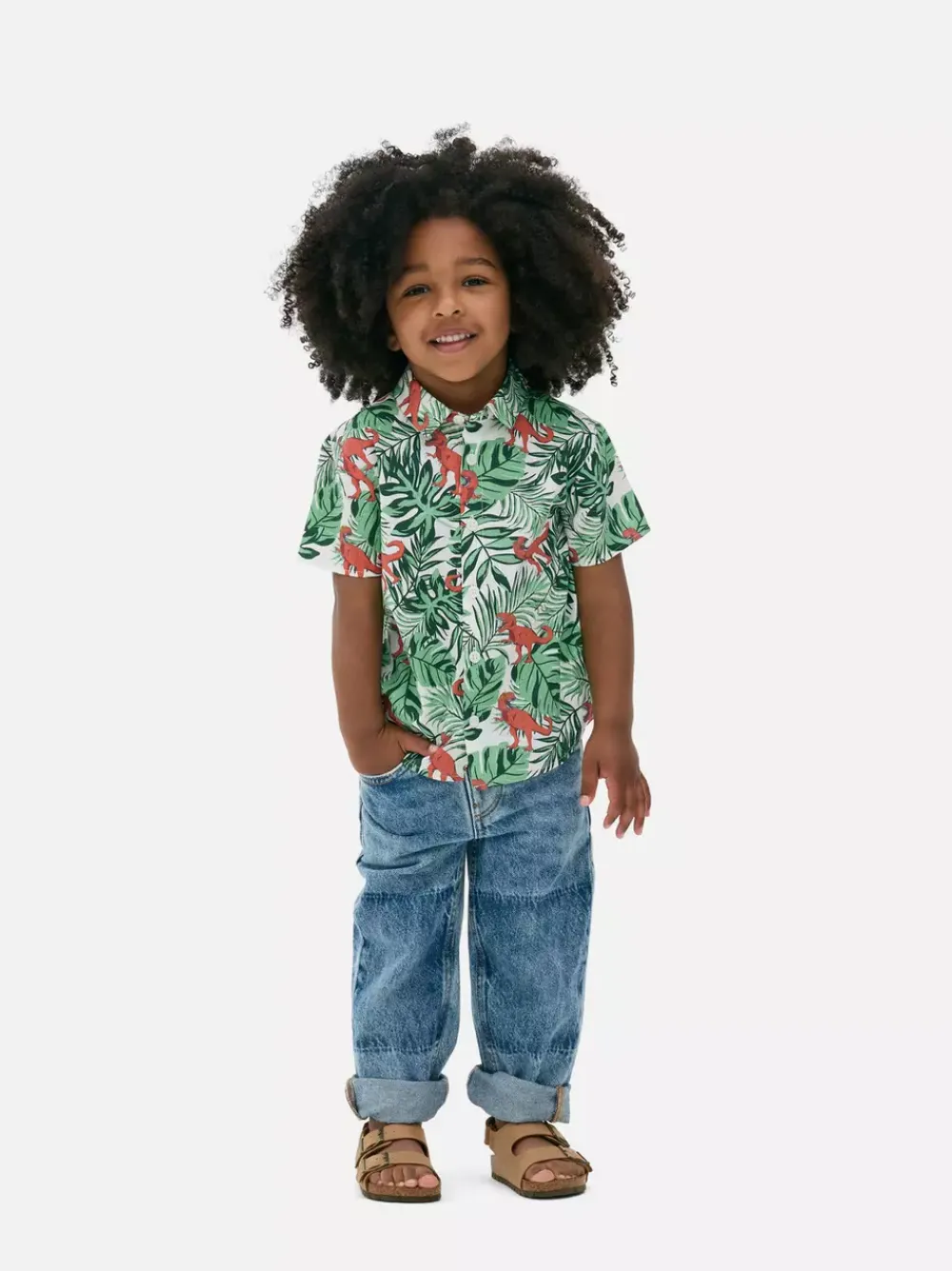 Dzieci Primark Koszule|Topy I T-Shirty<Koszula z krótkim rękawem w liście i dinozaury