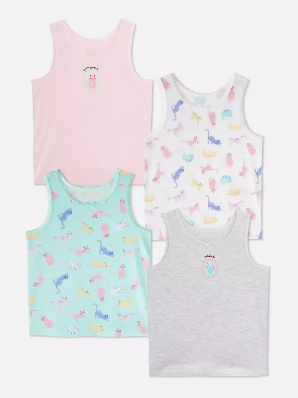 Dzieci Primark Bielizna<Koszulki bez rękawów z motywem kotów, 4 szt.