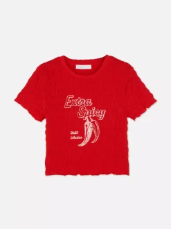 Primark Topy I T-Shirty<Krótka koszulka z nadrukiem i marszczeniami
