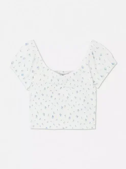 Primark Topy I T-Shirty<Krótki top z nadrukiem i marszczeniami od zestawu