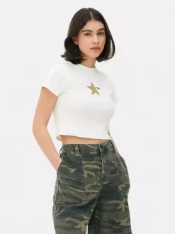 Primark Topy I T-Shirty<Krótki T-shirt z gwiazdą ze wzorem moro