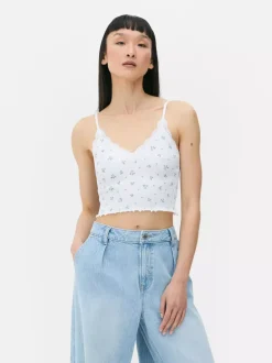 Primark Topy I T-Shirty<Prążkowany top na ramiączkach z koronką