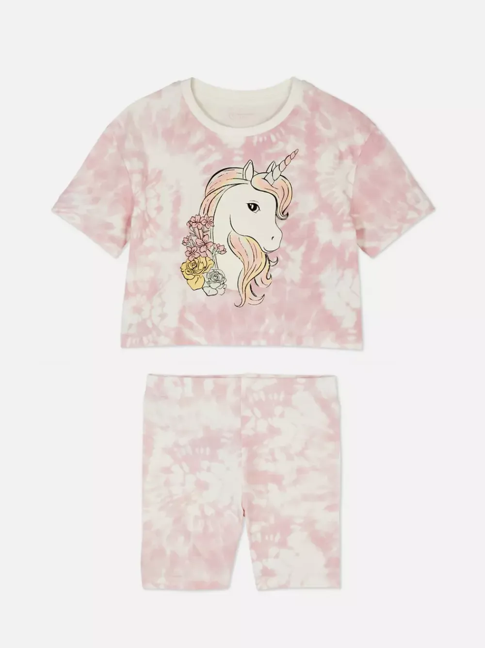 Dzieci Primark Komplety I Gotowe Stroje<T-shirt i szorty ze wzorem tie-dye i jednorożcem