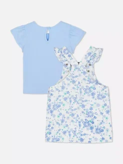 Primark Komplety I Gotowe Stroje<T-shirt z falbanką i sukienka ogrodniczka w kwiaty