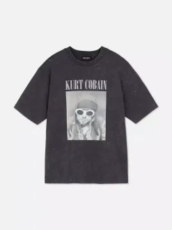 Primark Topy I T-Shirty<T-Shirt z nadrukiem Kurta Cobaina i efektem sprania